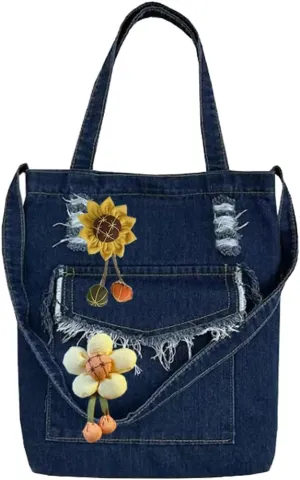 Farm4Far Women Denim Bow-tie Tote Shoulder Sling Hand Bags
