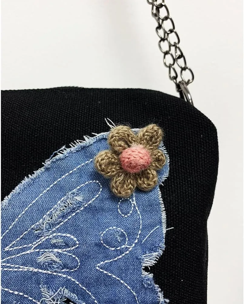 Farm4Far Women Denim Butterfly Canvas Tote Shoulder Sling Hand Bags