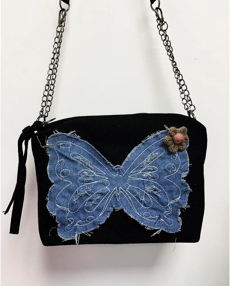 Farm4Far Women Denim Butterfly Canvas Tote Shoulder Sling Hand Bags