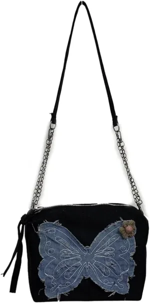 Farm4Far Women Denim Butterfly Canvas Tote Shoulder Sling Hand Bags