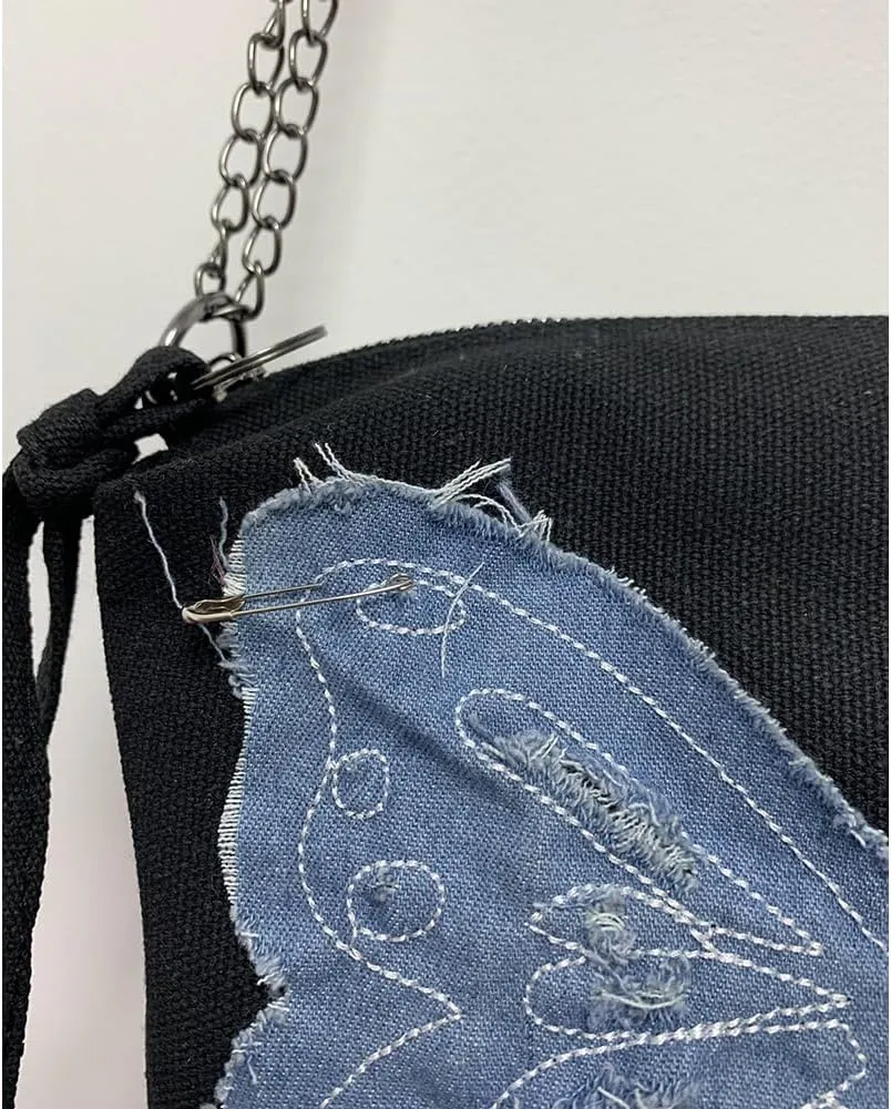 Farm4Far Women Denim Butterfly Canvas Tote Shoulder Sling Hand Bags
