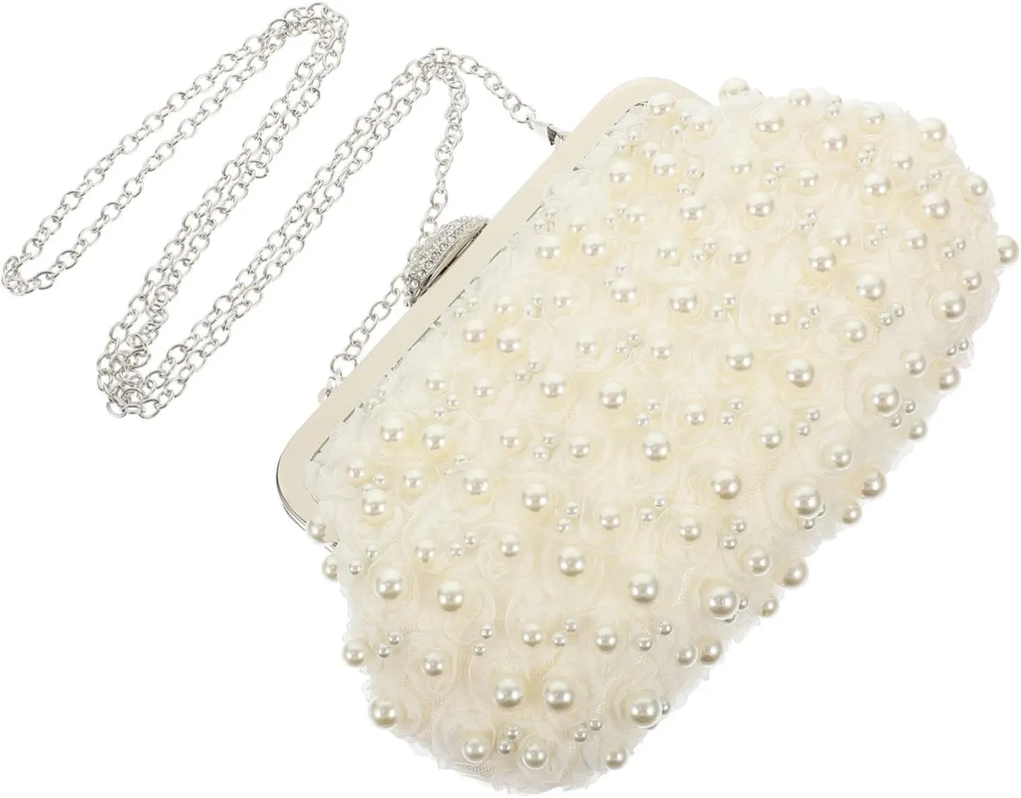 Fashion Pearl Evening Clutch Bag with Lace and Rhinestone Design Elegant Handbag for Banquet Dinner Party Bridesmaid Stylish Evening Purse