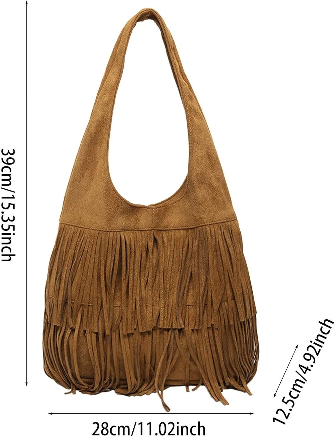 Fashion Tote Top Handle Satchel Fashionable Retro Classic Frosted Tassel Large Capacity Tote Shoulder Bag