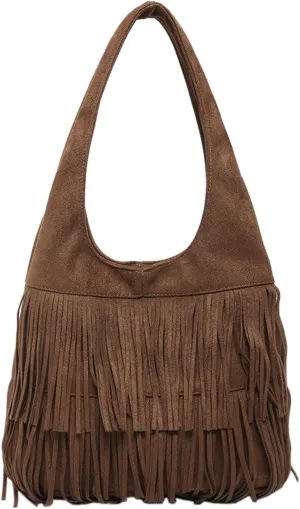 Fashion Tote Top Handle Satchel Fashionable Retro Classic Frosted Tassel Large Capacity Tote Shoulder Bag