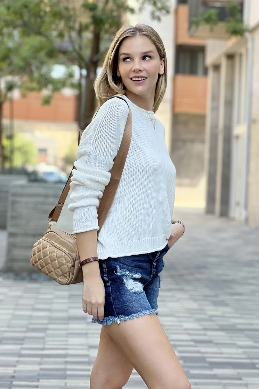 FashionPuzzle Quilted Nylon Crossbody Bag with Wide Strap