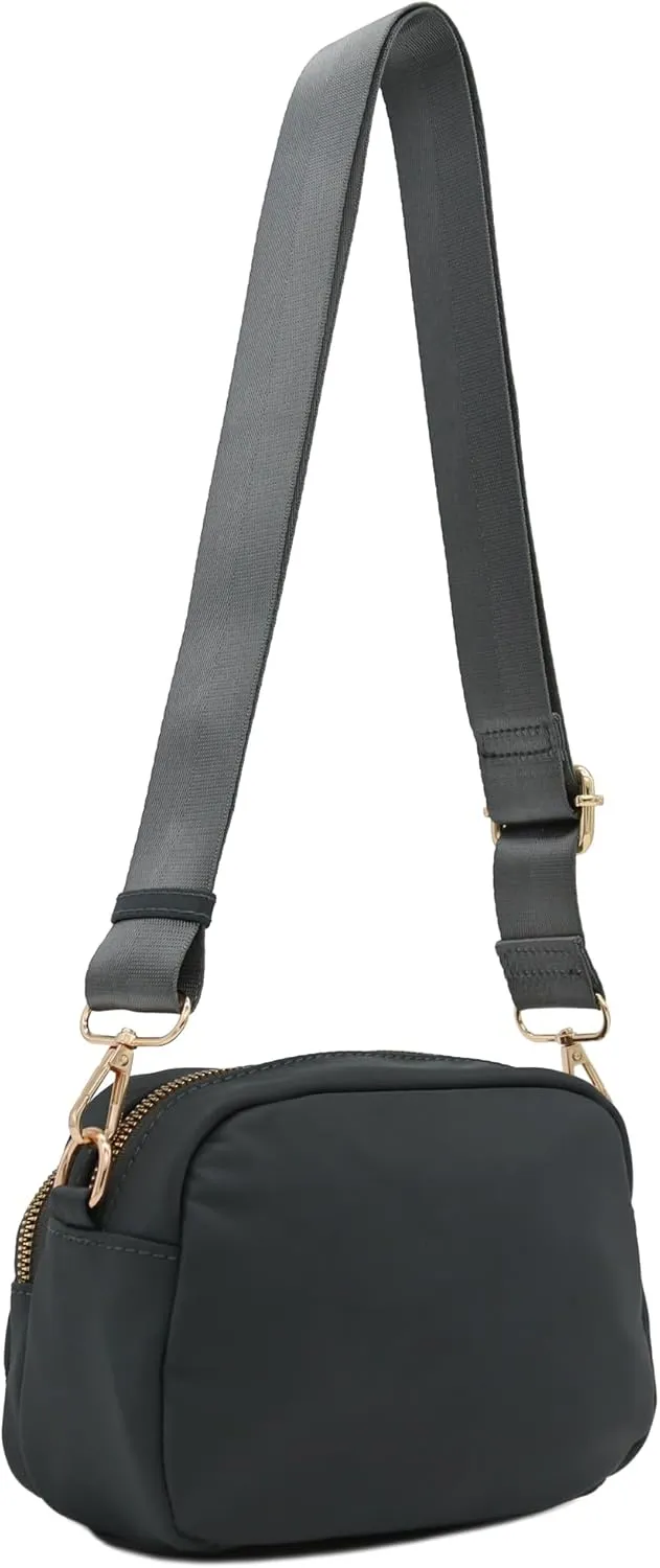 FashionPuzzle Quilted Nylon Crossbody Bag with Wide Strap