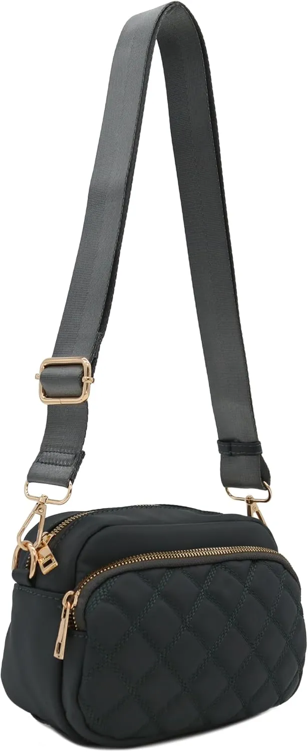 FashionPuzzle Quilted Nylon Crossbody Bag with Wide Strap