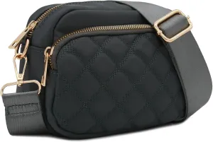 FashionPuzzle Quilted Nylon Crossbody Bag with Wide Strap