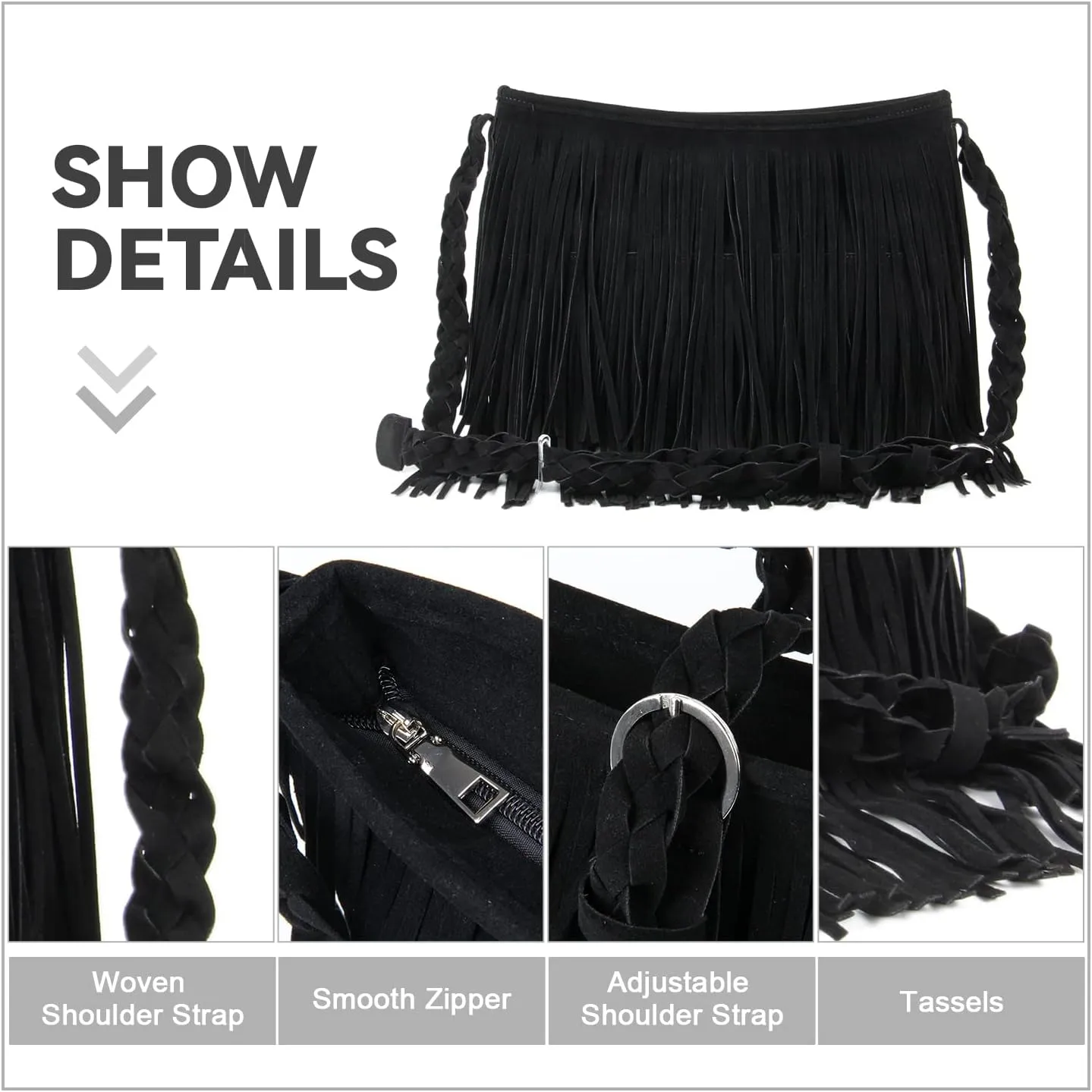 Fecialy Faux Suede Fringe Crossbody Bags for Women Western Hippie Shoulder Bag Messenger Bag Sling Bag