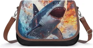 Fierce Shark Flame Waves Crossbody Bags for Women Shoulder Bag Flap Handbags Leather Cross Body Purse