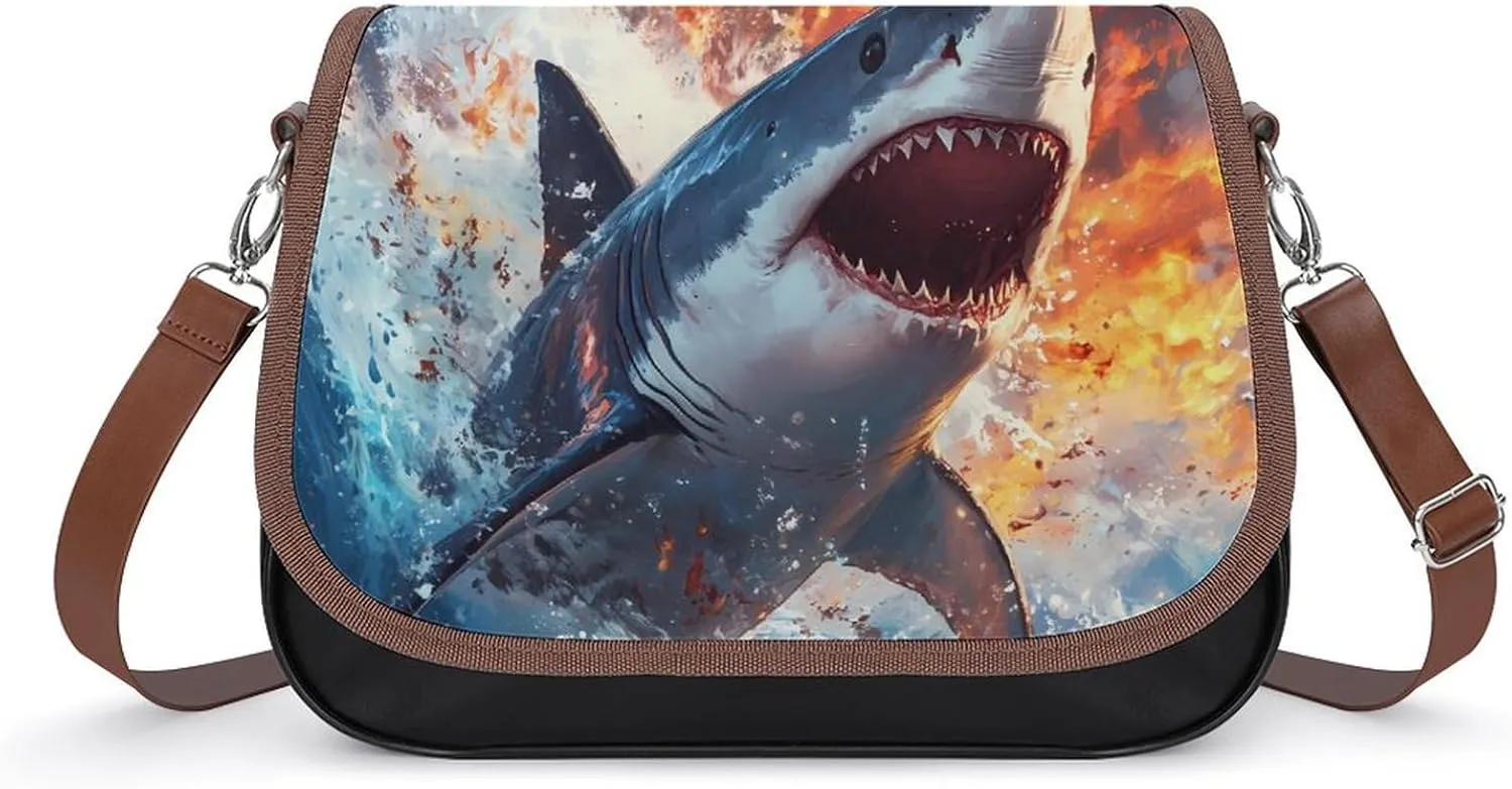 Fierce Shark Flame Waves Crossbody Bags for Women Shoulder Bag Flap Handbags Leather Cross Body Purse