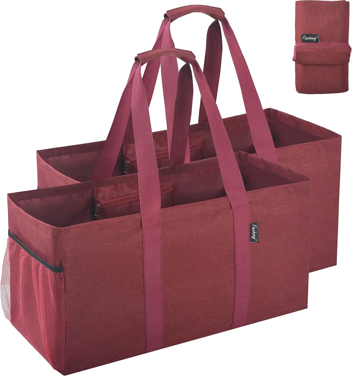 Finnhomy 42L Extra Large Utility Tote Bag, Oxford Fabric Reusable Folding Grocery Bags with Handles and Pockets, 2 Pack