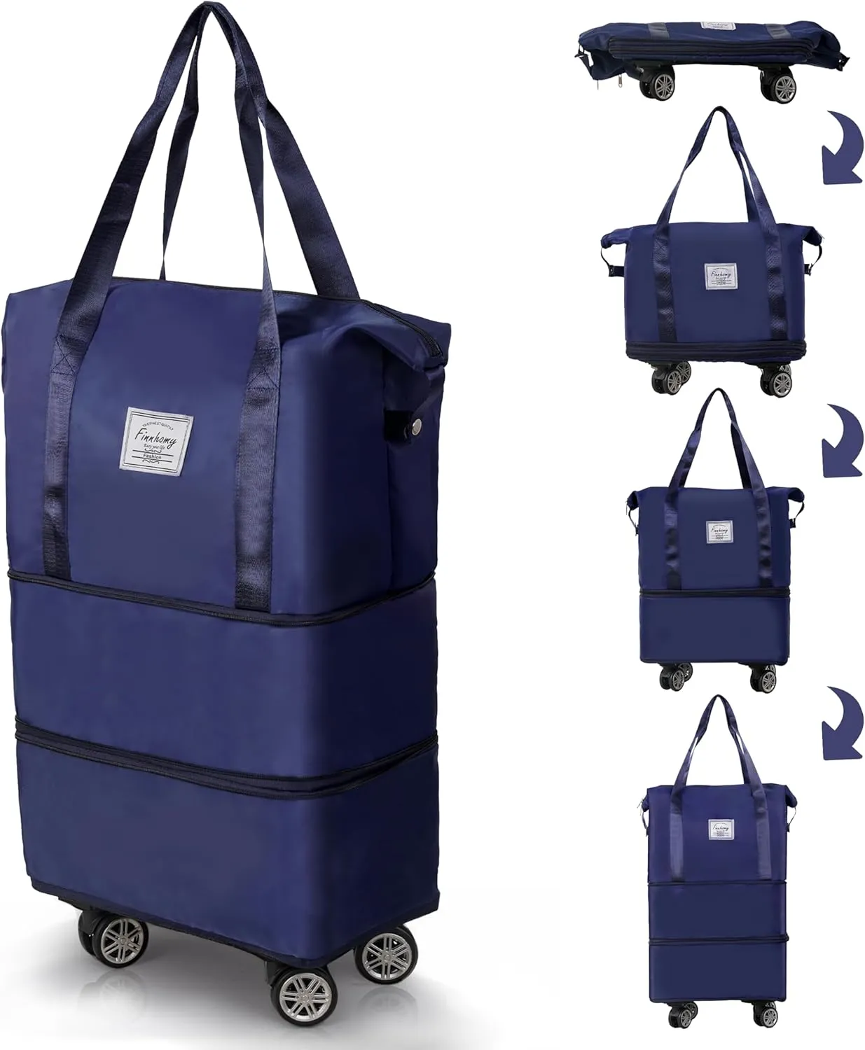 Finnhomy 50L Expandable Rolling Duffel Bag with Wheels Foldable Duffel Bag for Travel Carry on Bag with Wheels Luggage Travel bag Detachable Wheel Duffel Bag for Shopping Travel Outdoor, Blue