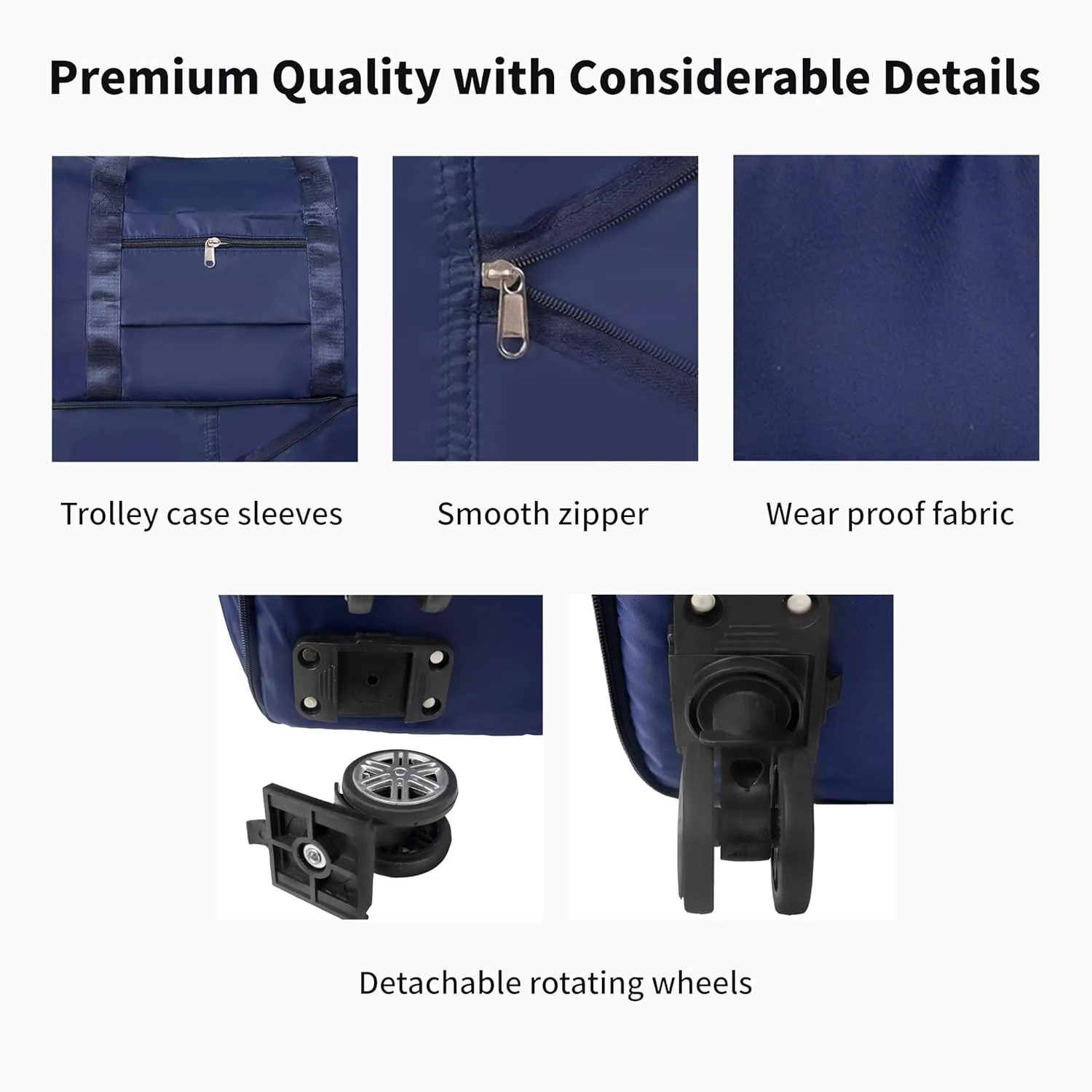 Finnhomy 50L Expandable Rolling Duffel Bag with Wheels Foldable Duffel Bag for Travel Carry on Bag with Wheels Luggage Travel bag Detachable Wheel Duffel Bag for Shopping Travel Outdoor, Blue