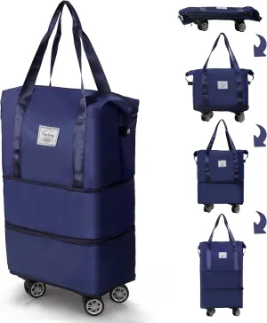 Finnhomy 50L Expandable Rolling Duffel Bag with Wheels Foldable Duffel Bag for Travel Carry on Bag with Wheels Luggage Travel bag Detachable Wheel Duffel Bag for Shopping Travel Outdoor, Blue