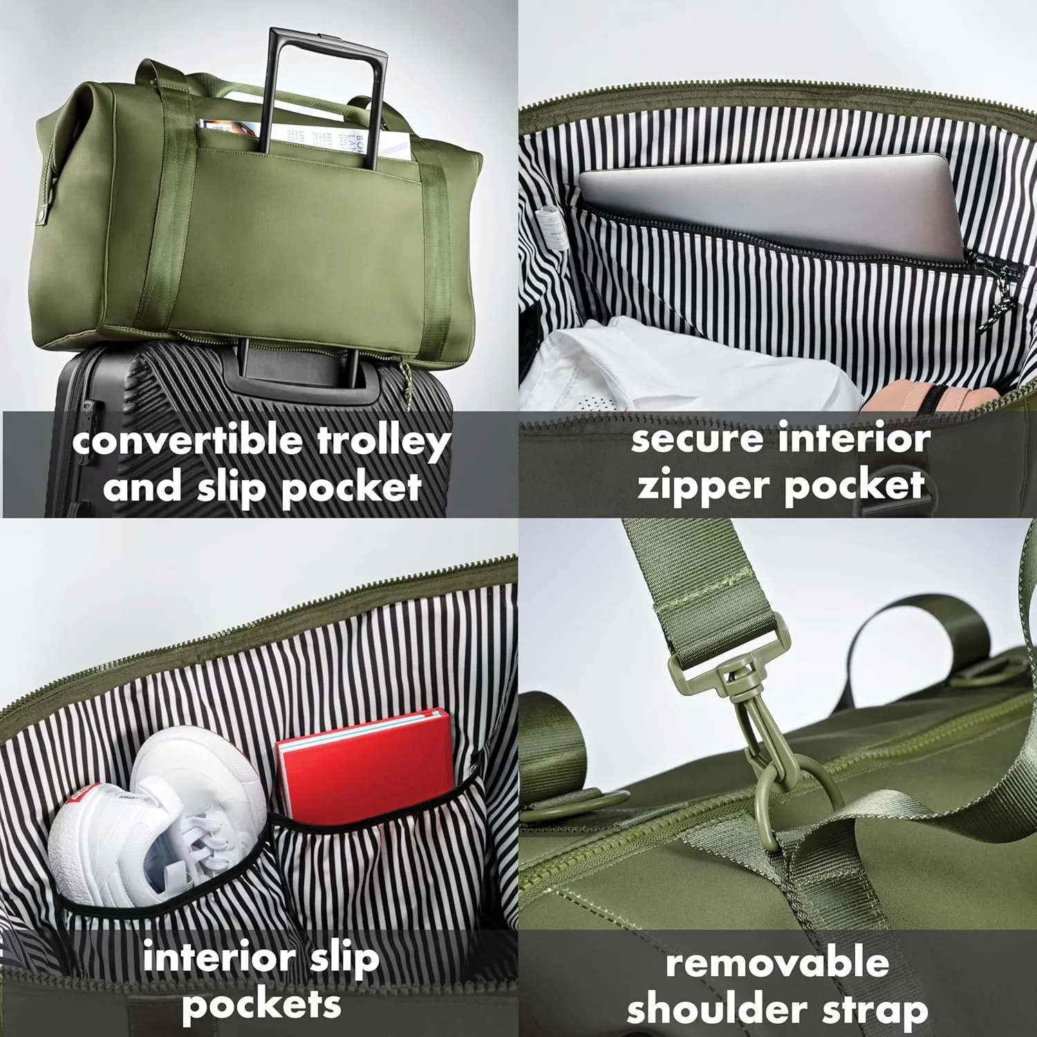 Fit & Fresh Premium Neoprene Weekender Bag With Trolley Sleeve - Large Overnight, Carry-on, Duffel, Gym, and Hospital Bag for Labor & Delivery