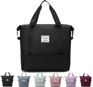 Fitness Pack, Upgrade Large Capacity Folding Travel Bag, Double-layer Wet Separation Travelling Multifunctional Shoulder Bag, Lightweight Foldable Travel Duffel Bag (Black)
