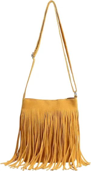 Floerns Women's Fringe Faux Suede Crossbody Bag Tassel Bucket Bag Western Shoulder Bags