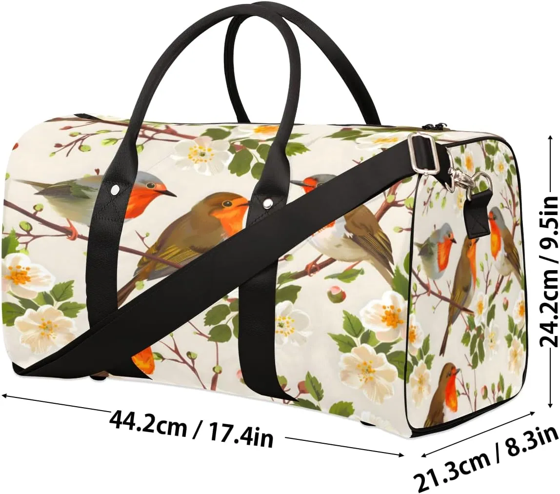 Floral Bird Travel Duffle Bag, Sports Gym Bags for Women Men, Carry On Weekender Overnight Workout Airplane Trips Bag
