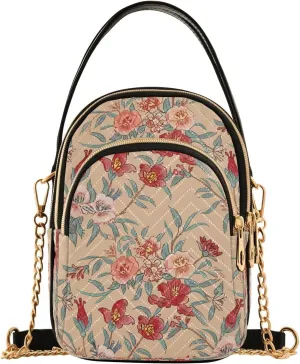 Floral Blossom Branch Beige Multi Pockets Crossbody Bags for Women Zip Cell Phone Purse Wallet Bag with Detachable Shoulder Strap Handbag Purse for Women Girls Trendy Shopping Traveling Working Gift