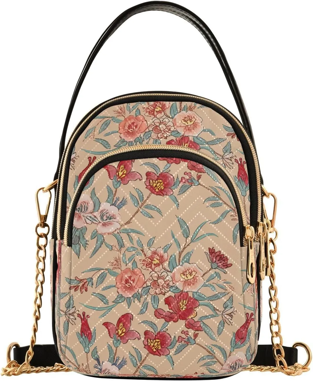 Floral Blossom Branch Beige Multi Pockets Crossbody Bags for Women Zip Cell Phone Purse Wallet Bag with Detachable Shoulder Strap Handbag Purse for Women Girls Trendy Shopping Traveling Working Gift
