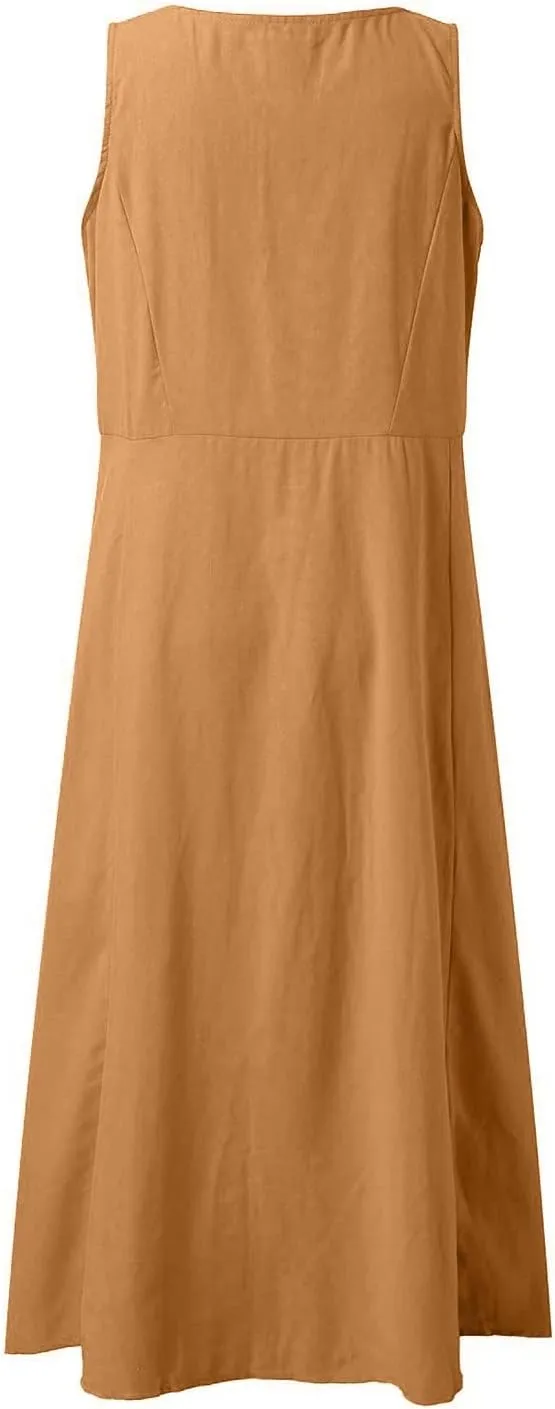 Floral Dresses for Women Summer Beach Sleeveless Sundress Pockets Swing Casual Loose Tshirt Dress