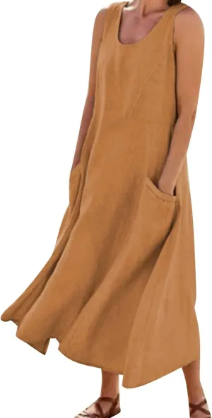 Floral Dresses for Women Summer Beach Sleeveless Sundress Pockets Swing Casual Loose Tshirt Dress