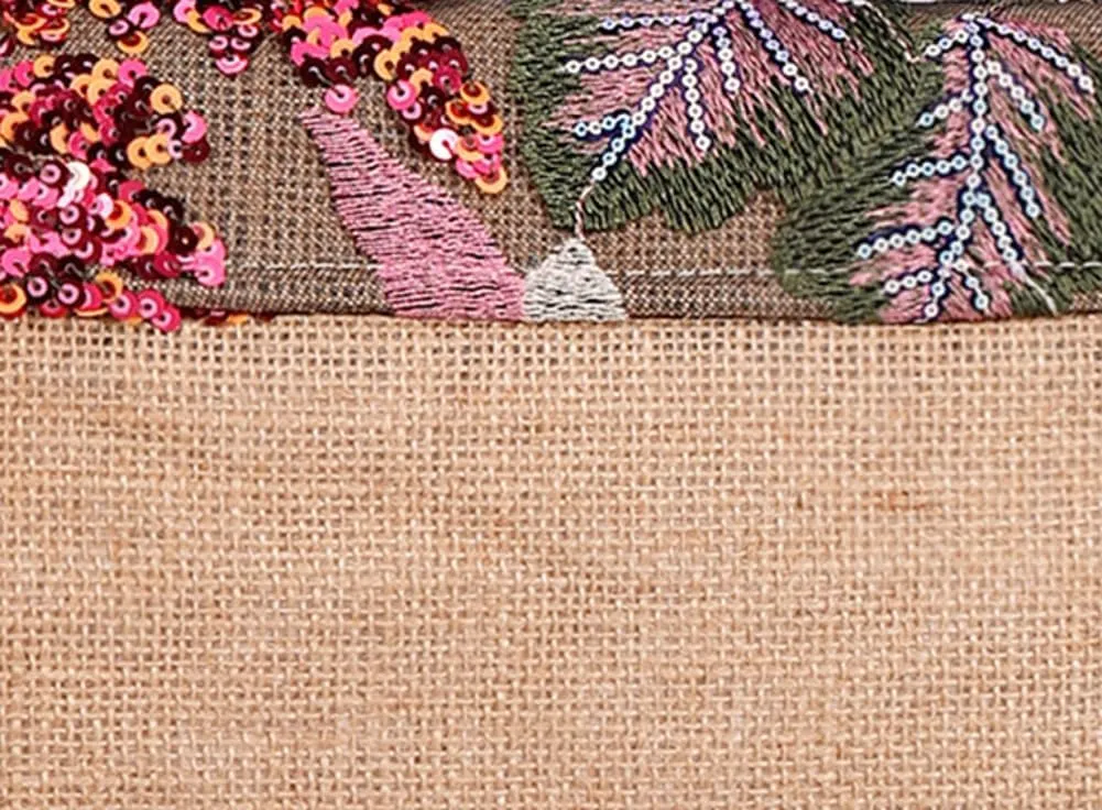 Floral Embroidery Woven Shoulder Bag for Women Shining Sequin Large Capacity Evening Clutch for Commuting Dating Party