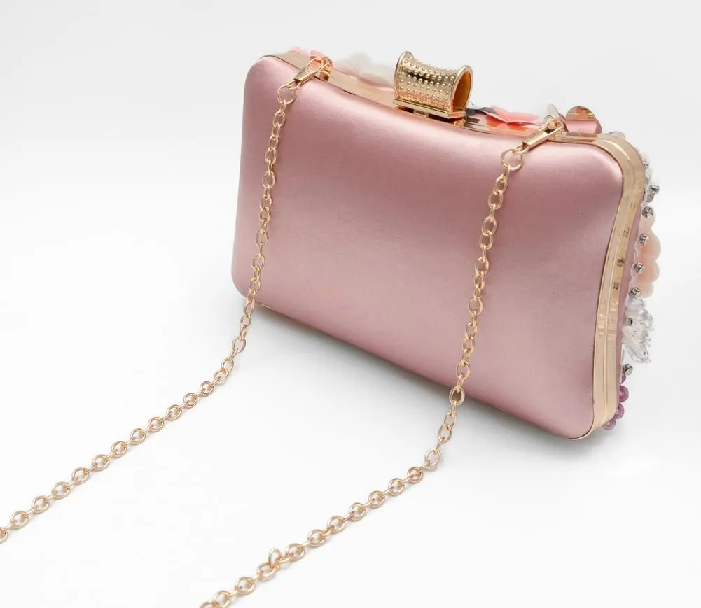 Floral Evening Bag for Women Chain Beaded Clutch Purse Sequins Rhinestone Crossbody Shoulder Bag Wedding Party Handbag