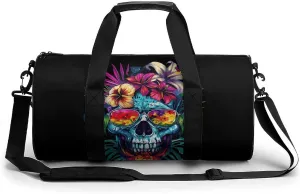 Floral Skull with Glasses Funny Gym Bag Travel Tote Bag Duffel Bag for Men Women Weekender Sports Vacation