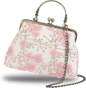 Floral Top-Handle Handbag, Kiss Lock Evening Bag for Women, Vintage Handbag