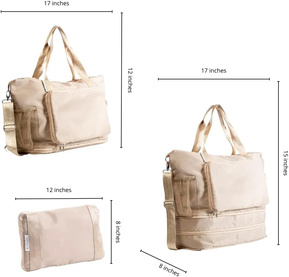 Foldable & Expandable Carry-On Bag with Shoe Compartment, Water Bottle Pocket, Luggage Sleeve, Cosmetic Case