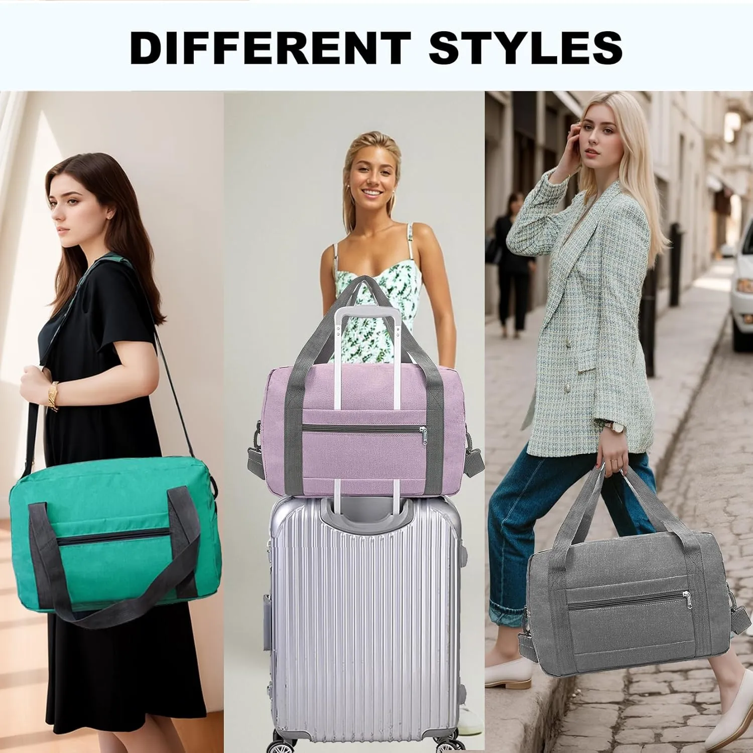 Foldable Carry on Luggage Bag 22x14x9 Personal Item Bag for Airplanes Travel Duffel Bag for Women and Men (40L, Dark Grey)