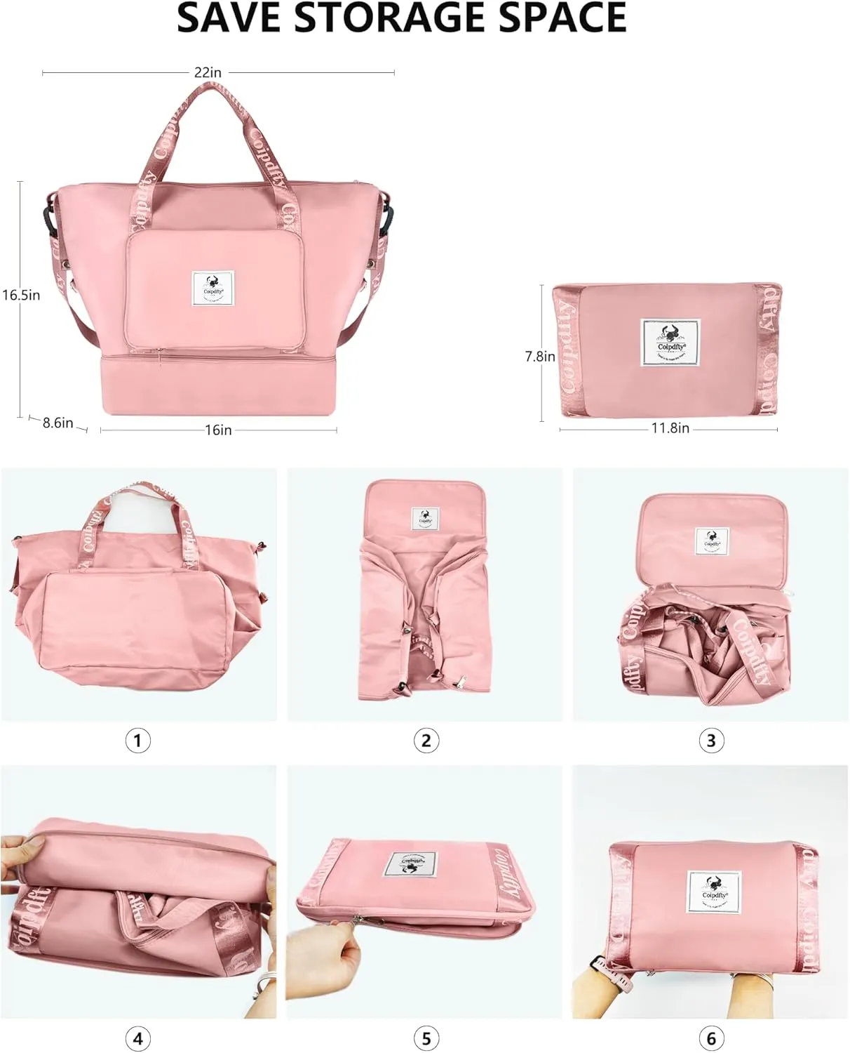 Foldable Dry/Wet Travel Duffle Bag, Shoe Compartment, Large Capacity, Luggage Sleeve, Gym Weekender Bag