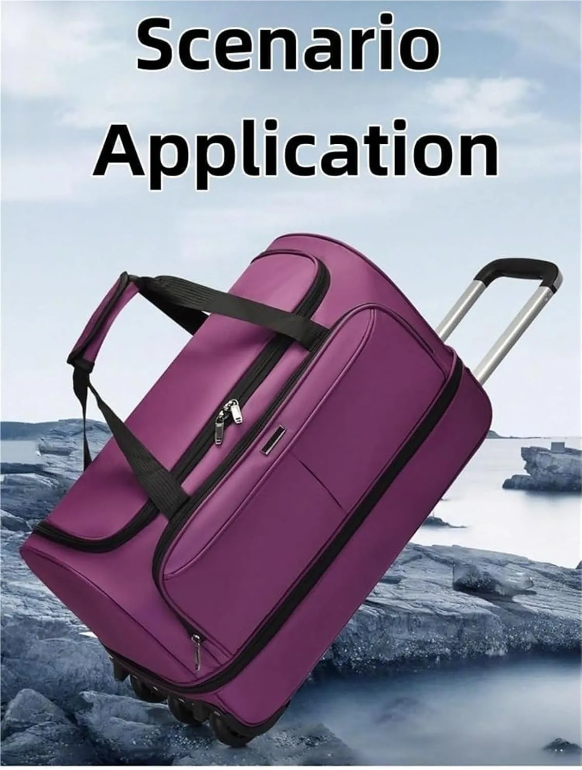 Foldable Extra Large Sport Bag，Waterproof Lightweight Traveling Suitcase，Telescopic Handle Suitcase With Directional Wheels Rolling Travel Bag,for Women Men(Brown)