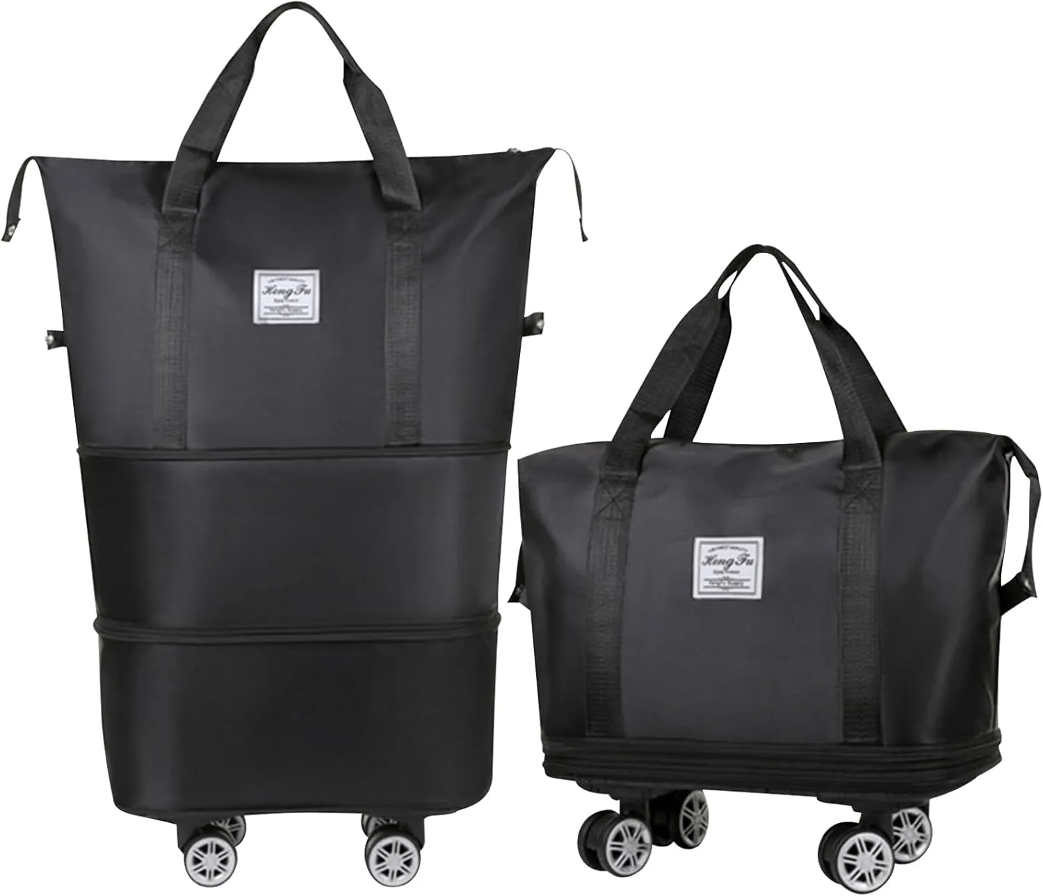 Foldable Travel Bag, Expandable Duffel Bag Suitcase, Detachable Rolling Wheels, Carry-on Large Duffel Bag, Luggage Bag, Suit Gym, Camping or Business Trip (Black)