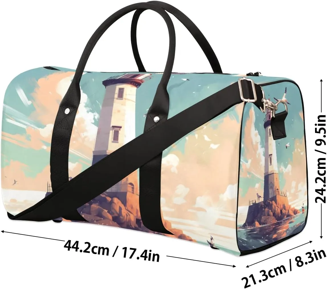 Foldable Travel Bag Lighthouse Seagull Lightweight Carry On Bags for Airplanes Waterproof Travel Duffle Bag For Gym Weekend Overnight