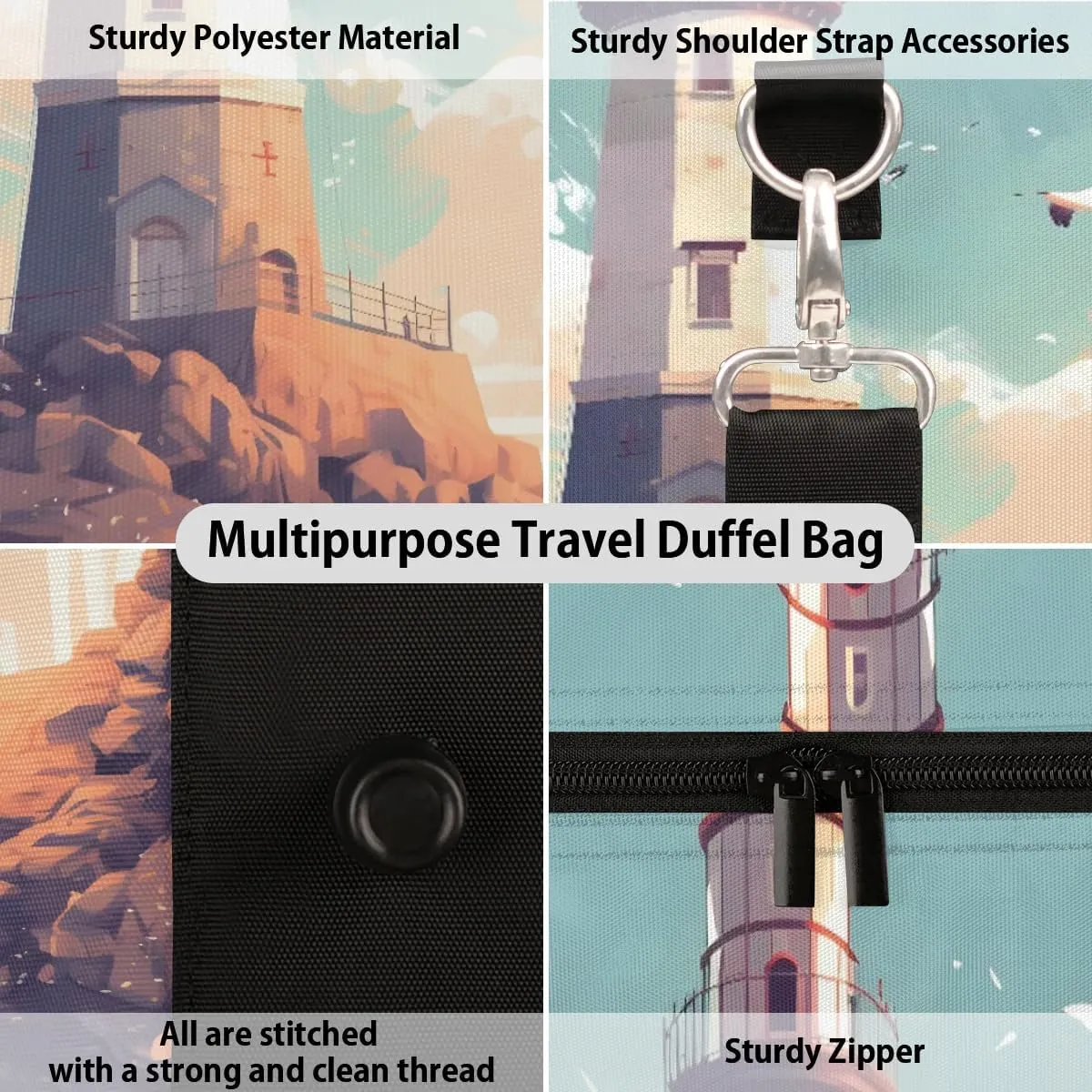 Foldable Travel Bag Lighthouse Seagull Lightweight Carry On Bags for Airplanes Waterproof Travel Duffle Bag For Gym Weekend Overnight