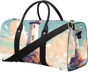 Foldable Travel Bag Lighthouse Seagull Lightweight Carry On Bags for Airplanes Waterproof Travel Duffle Bag For Gym Weekend Overnight
