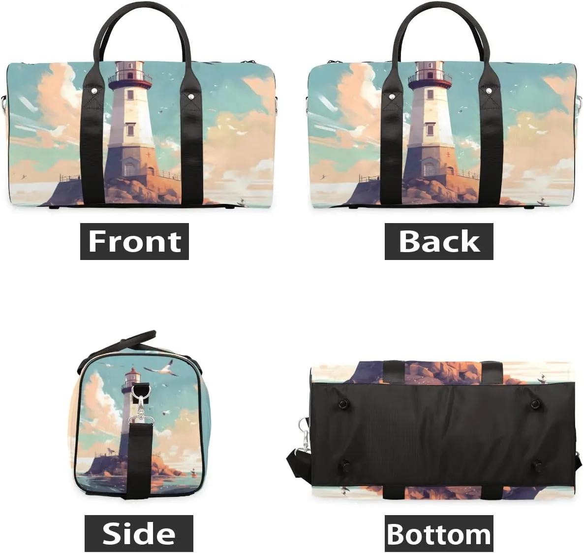 Foldable Travel Bag Lighthouse Seagull Lightweight Carry On Bags for Airplanes Waterproof Travel Duffle Bag For Gym Weekend Overnight