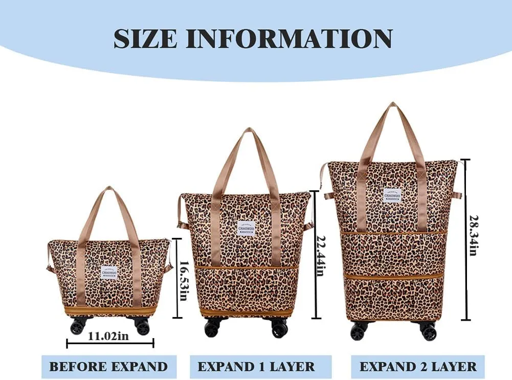 Foldable Travel Duffel Bag Expandable Carry on Rolling Duffle Bag with Wristlet and Dry-Wet Separation