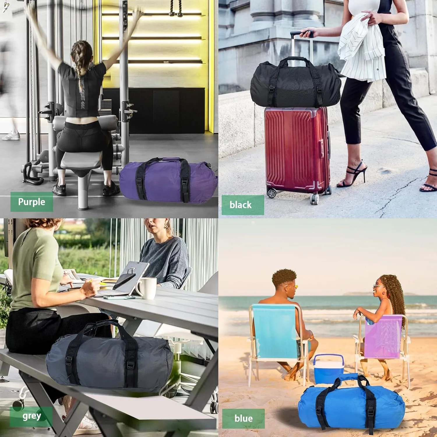 Foldable Travel Duffel Bag,Unisex Travel Tote Bag,Fitness Sports Tote Bag,Waterproof Duffel Bag' 41L Weekend Travel Overnight Bag (Purple)