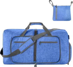 Foldable Travel Duffle Bag for Men, 65L Duffle Bag with Shoes Compartment (Blue)