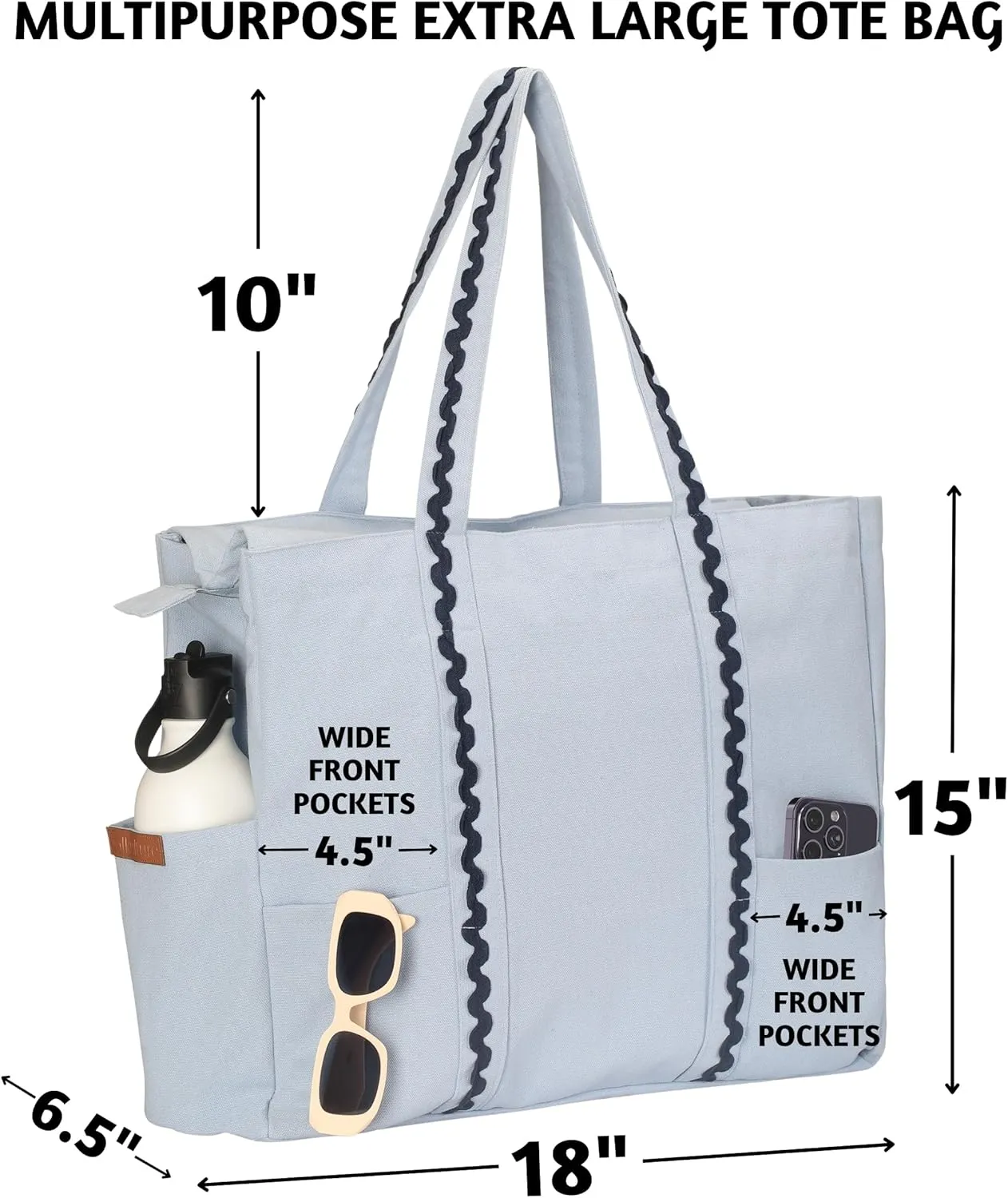 Folkulture Beach Bag | 17x15 | Waterproof, Sandproof Large Tote Bags for Women, Swimming Pool, Travel, Vacation, Beach Essentials, Accessories, Gifts | Bolsos Para Mujeres, Simple Modern Pool Bag