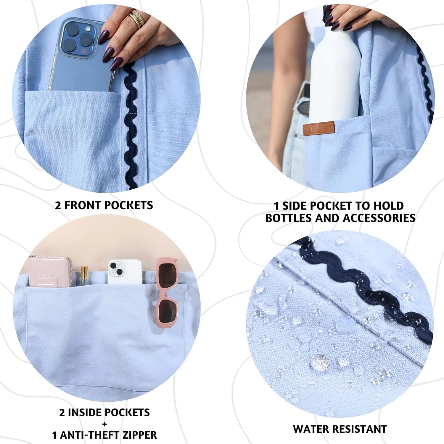 Folkulture Beach Bag | 17x15 | Waterproof, Sandproof Large Tote Bags for Women, Swimming Pool, Travel, Vacation, Beach Essentials, Accessories, Gifts | Bolsos Para Mujeres, Simple Modern Pool Bag
