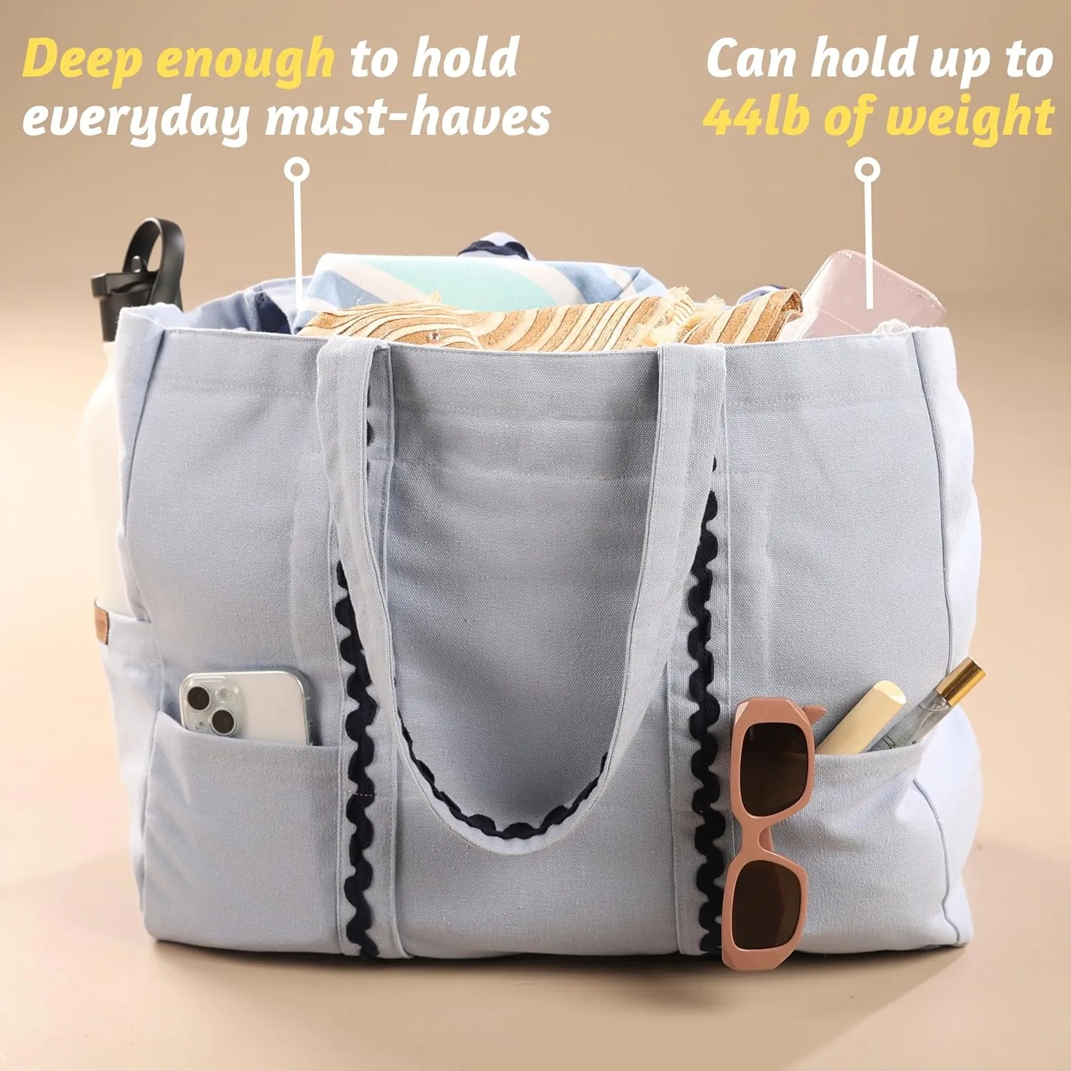 Folkulture Beach Bag | 17x15 | Waterproof, Sandproof Large Tote Bags for Women, Swimming Pool, Travel, Vacation, Beach Essentials, Accessories, Gifts | Bolsos Para Mujeres, Simple Modern Pool Bag