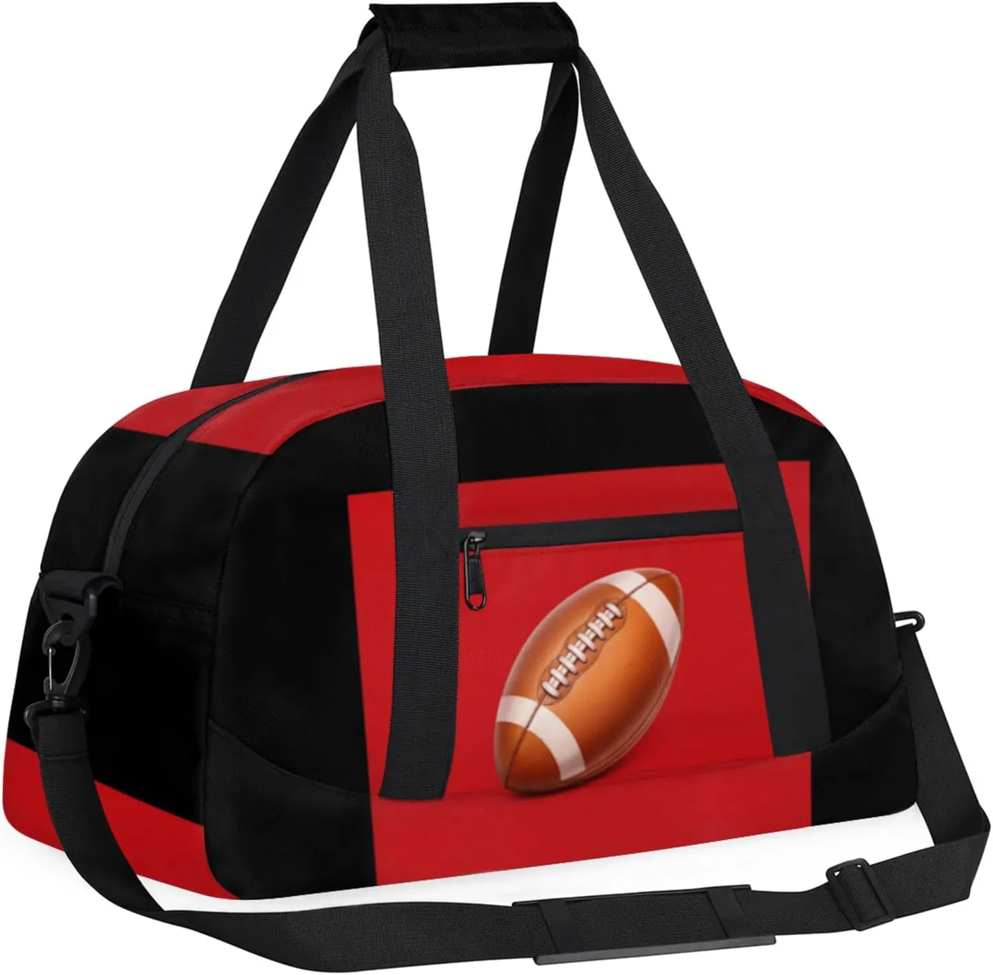Football Bag, Sport Duffel Gym Gymnastics American Football Training Weekender Gym Travel Duffel Bags, Black Red