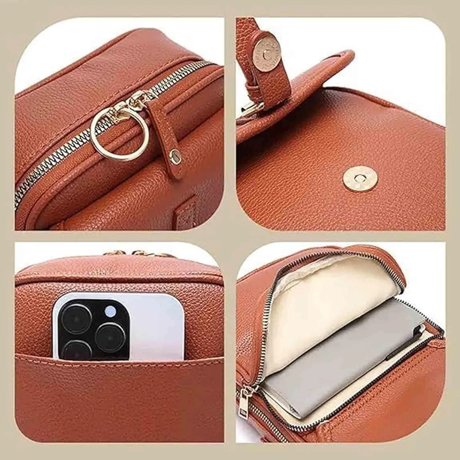 Forcipower Crossbody Leather Bag, Collaboraten1 Crossbody Bags for Women, Collaborate Purse Fashion Multiple Pockets
