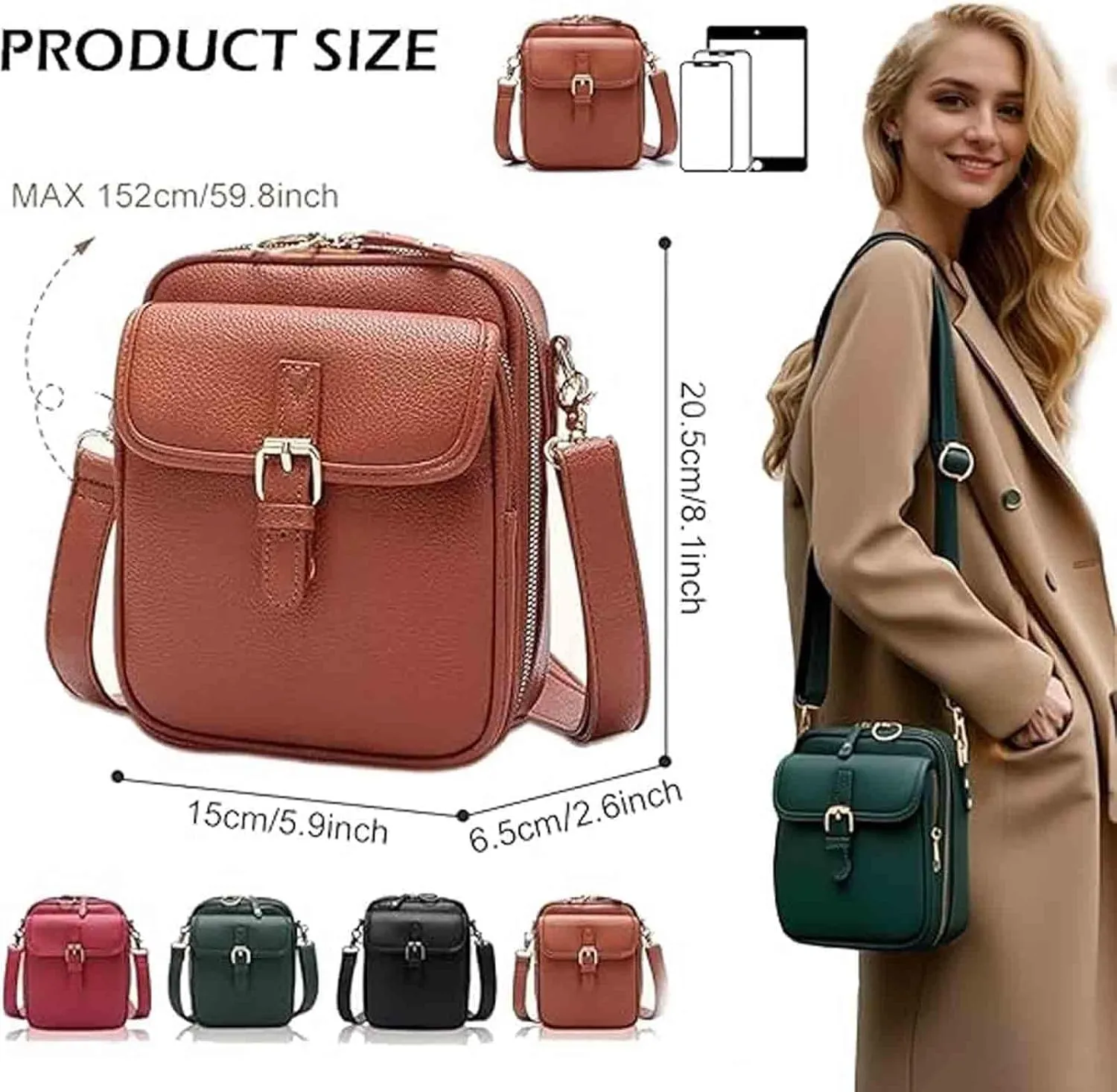 Forcipower Crossbody Leather Bag, Collaboraten1 Crossbody Bags for Women, Collaborate Purse Fashion Multiple Pockets