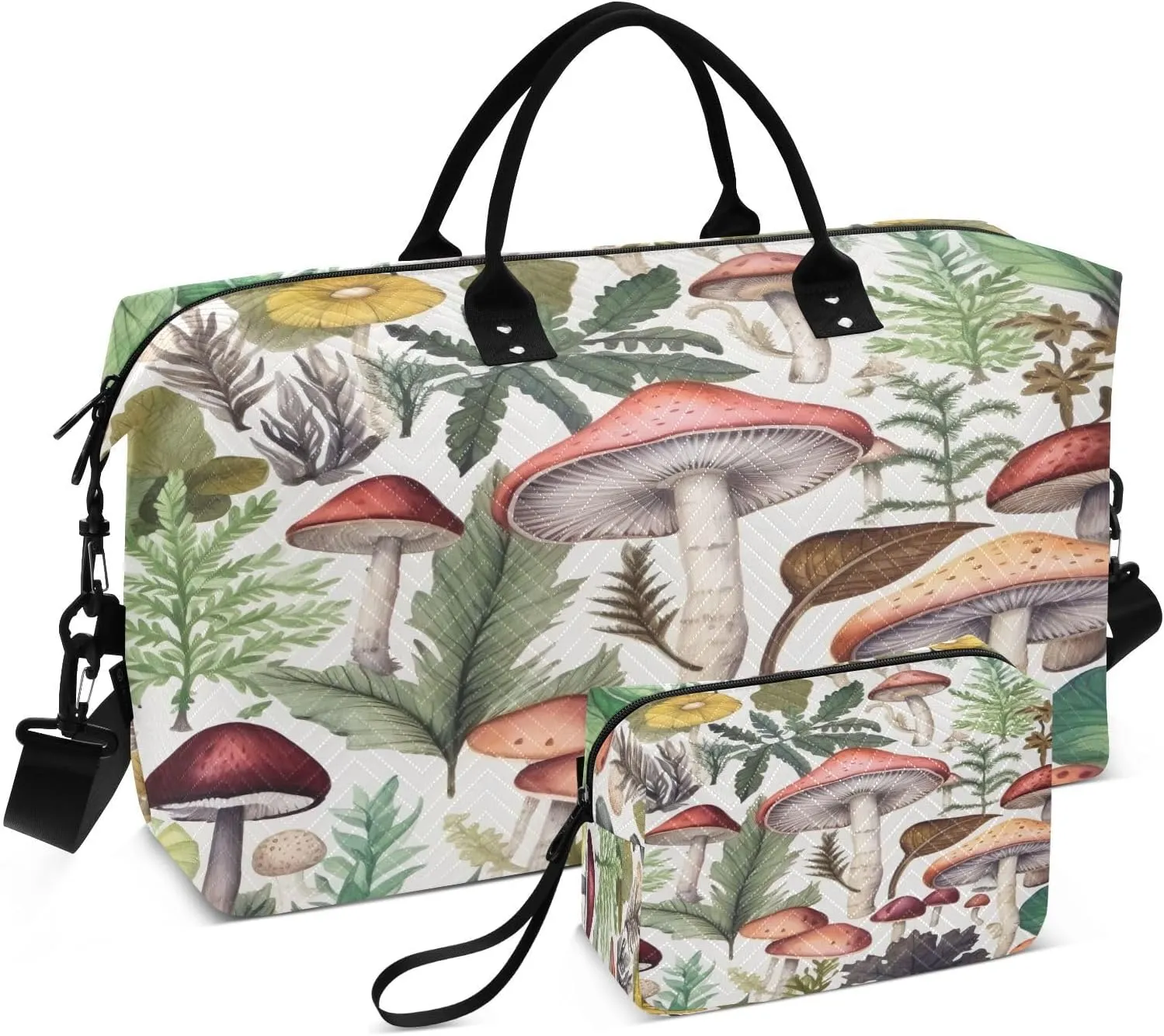 Forest Mushroom Travel Duffel Bag, Shoulder Weekender Overnight Bags - Large Gym Bag with Wet Pocket